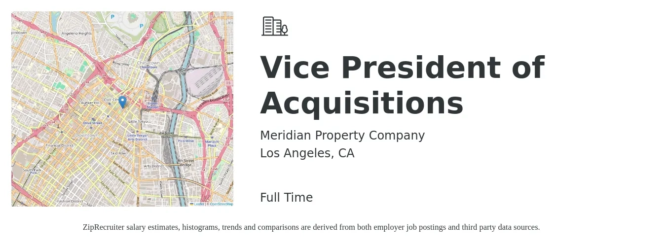Meridian Property Company job posting for a Vice President of Acquisitions in Los Angeles, CA with a salary of $123,900 to $204,700 Yearly with a map of Los Angeles location.