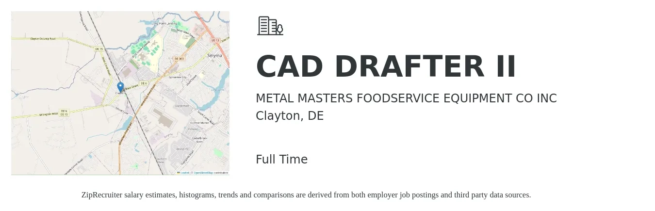 METAL MASTERS FOODSERVICE EQUIPMENT CO INC job posting for a CAD DRAFTER II in Clayton, DE with a salary of $20 to $26 Hourly with a map of Clayton location.