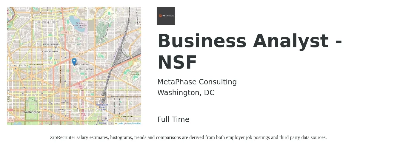 MetaPhase Consulting job posting for a Business Analyst - NSF in Washington, DC with a salary of $42 to $70 Hourly with a map of Washington location.