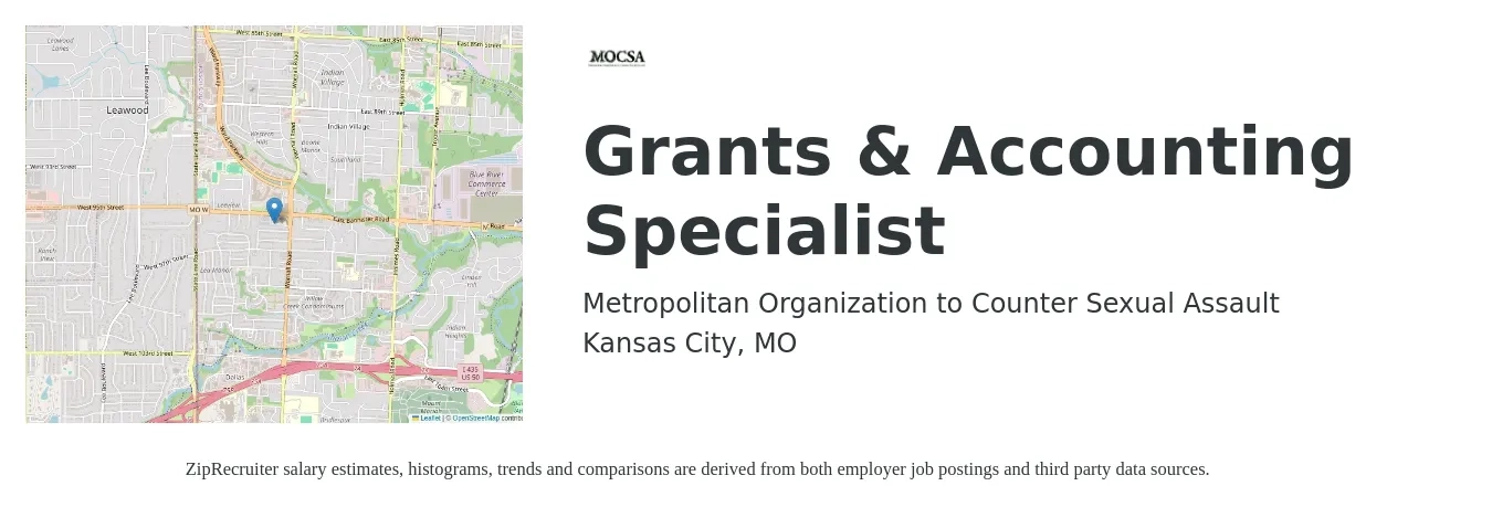 Metropolitan Organization to Counter Sexual Assault job posting for a Grants & Accounting Specialist in Kansas City, MO with a salary of $48,000 to $61,000 Yearly with a map of Kansas City location.