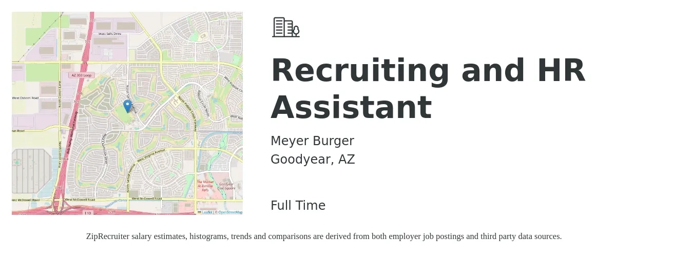 Meyer Burger job posting for a Recruiting and HR Assistant in Goodyear, AZ with a salary of $21 to $30 Hourly with a map of Goodyear location.