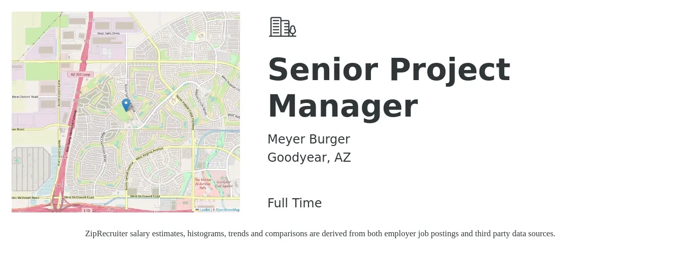 Meyer Burger job posting for a Senior Project Manager in Goodyear, AZ with a salary of $62 to $70 Hourly with a map of Goodyear location.