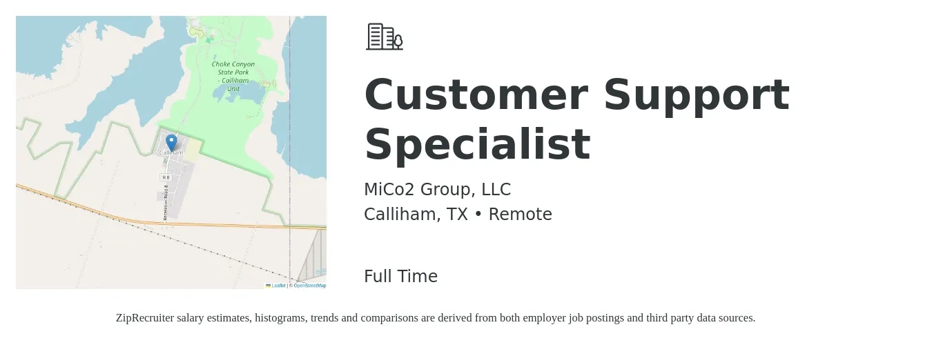 MiCo2 Group, LLC job posting for a Customer Support Specialist in Calliham, TX with a salary of $18 to $25 Hourly with a map of Calliham location.