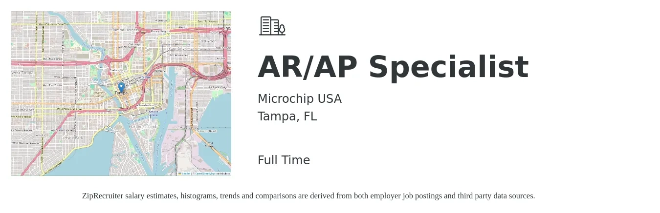 Microchip USA job posting for a AR/AP Specialist in Tampa, FL with a salary of $18 to $24 Hourly with a map of Tampa location.