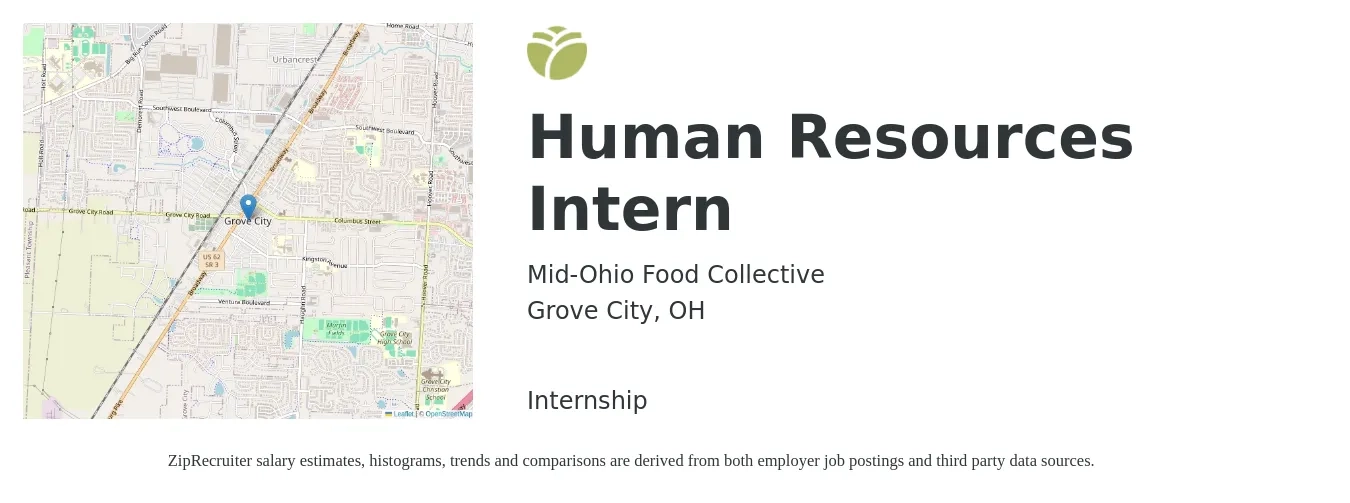 Mid-Ohio Food Collective job posting for a Human Resources Intern in Grove City, OH with a salary of $19 Hourly with a map of Grove City location.