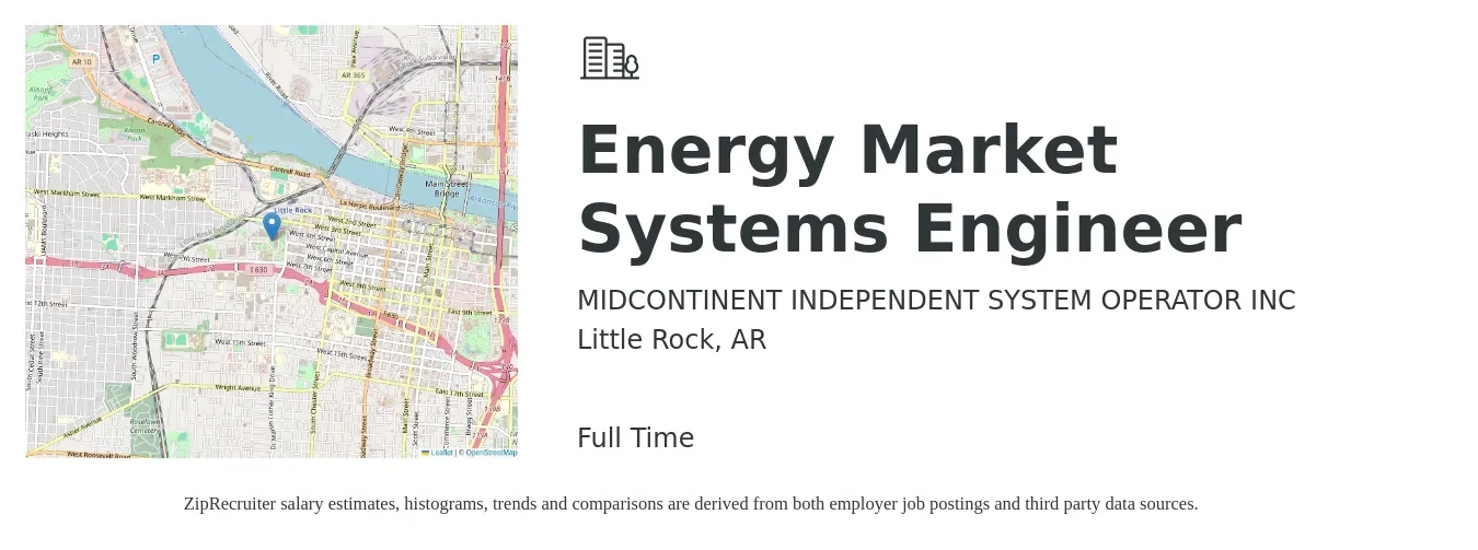 MIDCONTINENT INDEPENDENT SYSTEM OPERATOR INC job posting for a Energy Market Systems Engineer in Little Rock, AR with a salary of $55,300 to $100,000 Yearly with a map of Little Rock location.