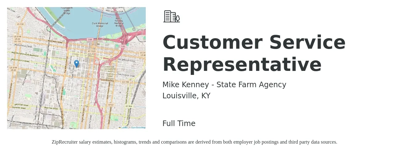 Mike Kenney - State Farm Agency job posting for a Customer Service Representative in Louisville, KY with a salary of $15 to $20 Hourly with a map of Louisville location.