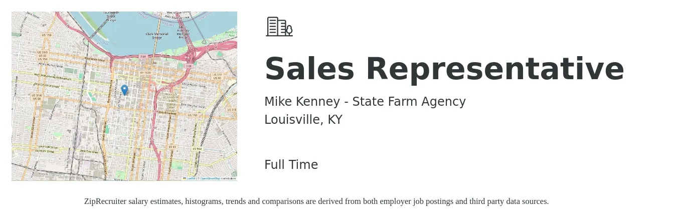 Mike Kenney - State Farm Agency job posting for a Sales Representative in Louisville, KY with a salary of $49,000 to $85,100 Yearly with a map of Louisville location.
