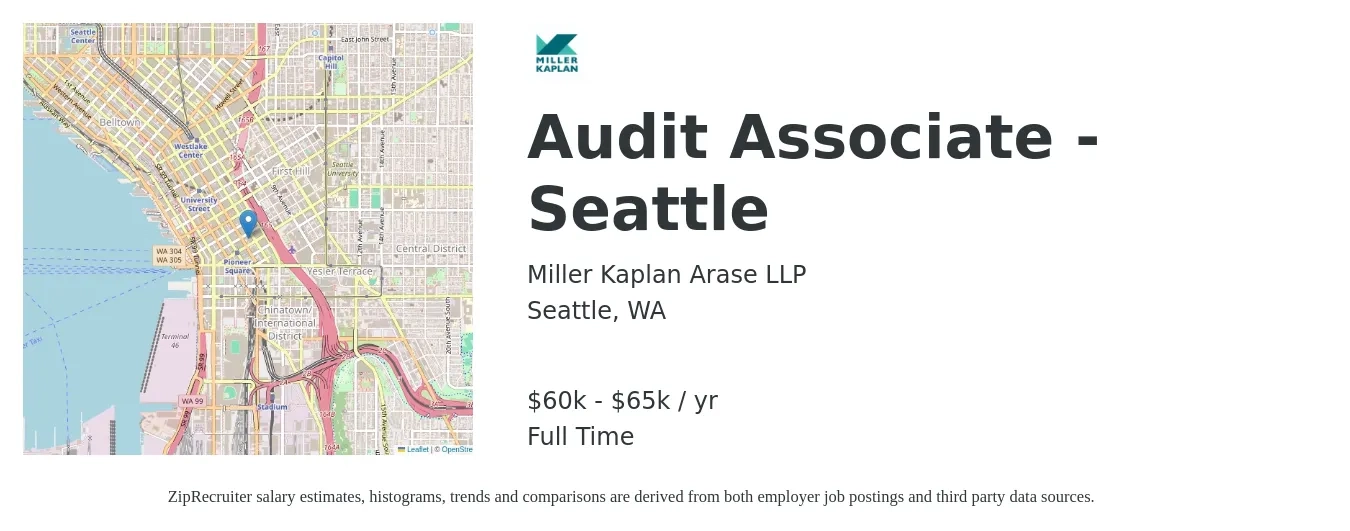 Miller Kaplan Arase LLP job posting for a Audit Associate - Seattle in Seattle, WA with a salary of $29 to $31 Hourly with a map of Seattle location.