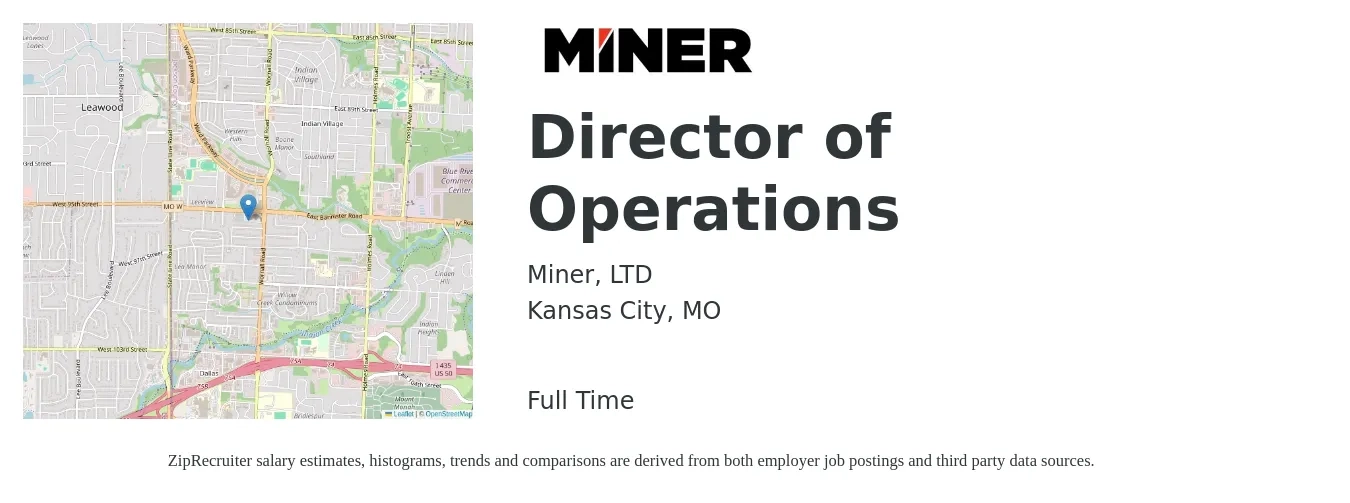 Miner, LTD job posting for a Director of Operations in Kansas City, MO with a salary of $69,800 to $125,200 Yearly with a map of Kansas City location.