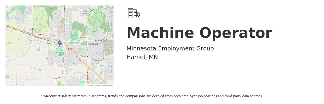 Minnesota Employment Group job posting for a Machine Operator in Hamel, MN with a salary of $18 to $22 Hourly with a map of Hamel location.