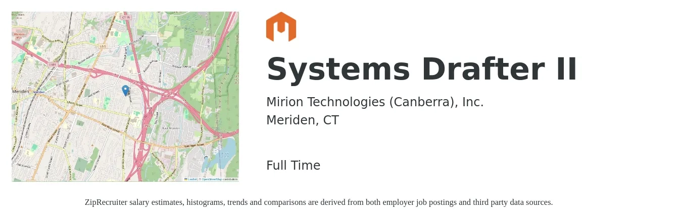 Mirion Technologies (Canberra), Inc. job posting for a Systems Drafter II in Meriden, CT with a salary of $22 to $30 Hourly with a map of Meriden location.