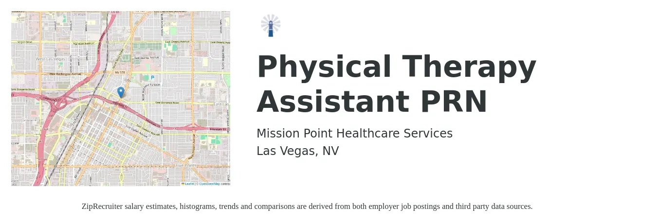 Mission Point Healthcare Services job posting for a Physical Therapy Assistant PRN in Las Vegas, NV with a salary of $24 to $32 Hourly with a map of Las Vegas location.
