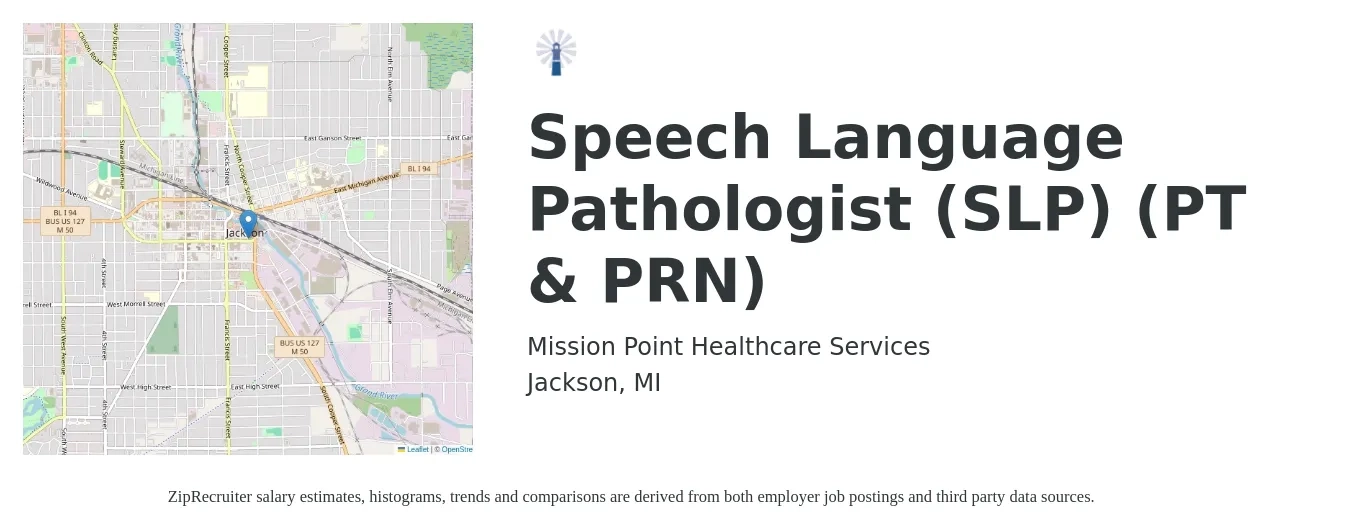 Mission Point Healthcare Services job posting for a Speech Language Pathologist (SLP) (PT & PRN) in Jackson, MI with a salary of $35 to $50 Hourly with a map of Jackson location.