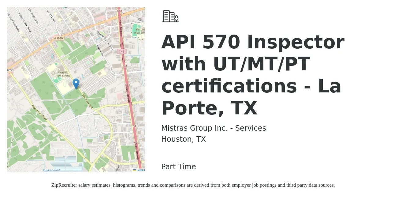 Mistras Group Inc. - Services job posting for a API 570 Inspector with UT/MT/PT certifications - La Porte, TX in Houston, TX with a map of Houston location.