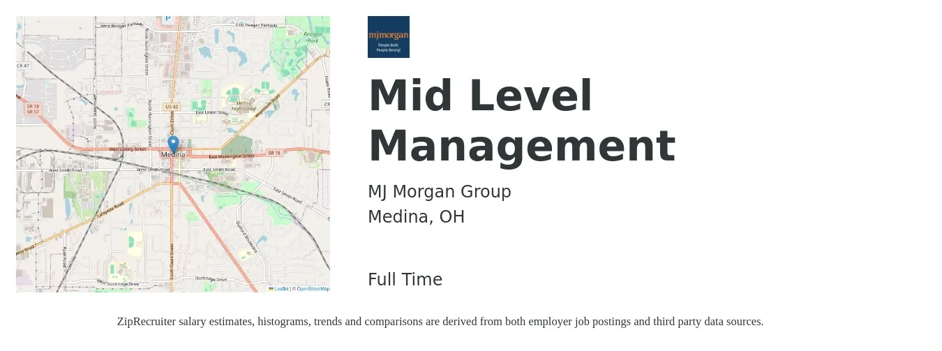 MJ Morgan Group job posting for a Mid Level Management in Medina, OH with a salary of $16 to $18 Hourly with a map of Medina location.