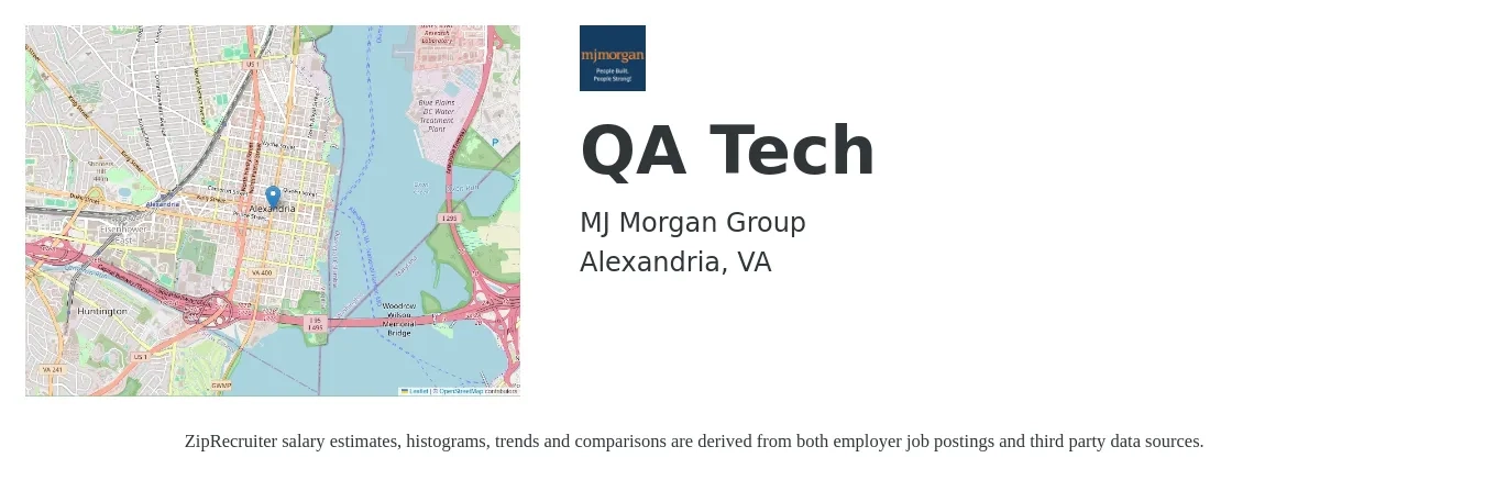 MJ Morgan Group job posting for a QA Tech in Alexandria, VA with a salary of $20 to $27 Hourly with a map of Alexandria location.