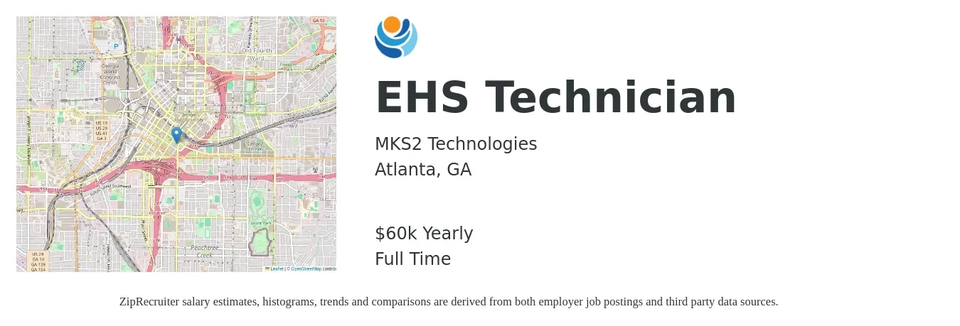 MKS2 Technologies job posting for a EHS Technician in Atlanta, GA with a salary of $60,000 Yearly with a map of Atlanta location.