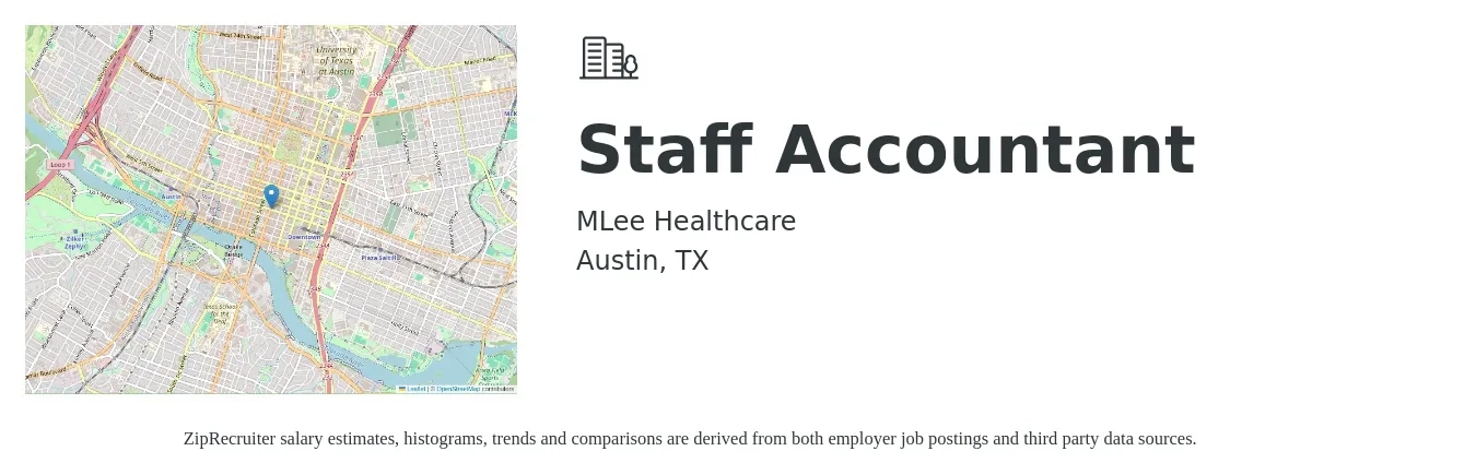 MLee Healthcare job posting for a Staff Accountant in Austin, TX with a salary of $50,000 to $60,000 Yearly and benefits including pto, retirement, vision, dental, life_insurance, and medical with a map of Austin location.