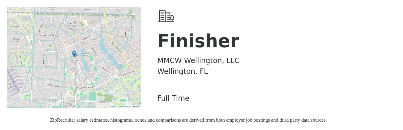 MMCW Wellington, LLC job posting for a Finisher in Wellington, FL with a salary of $19 to $21 Hourly with a map of Wellington location.
