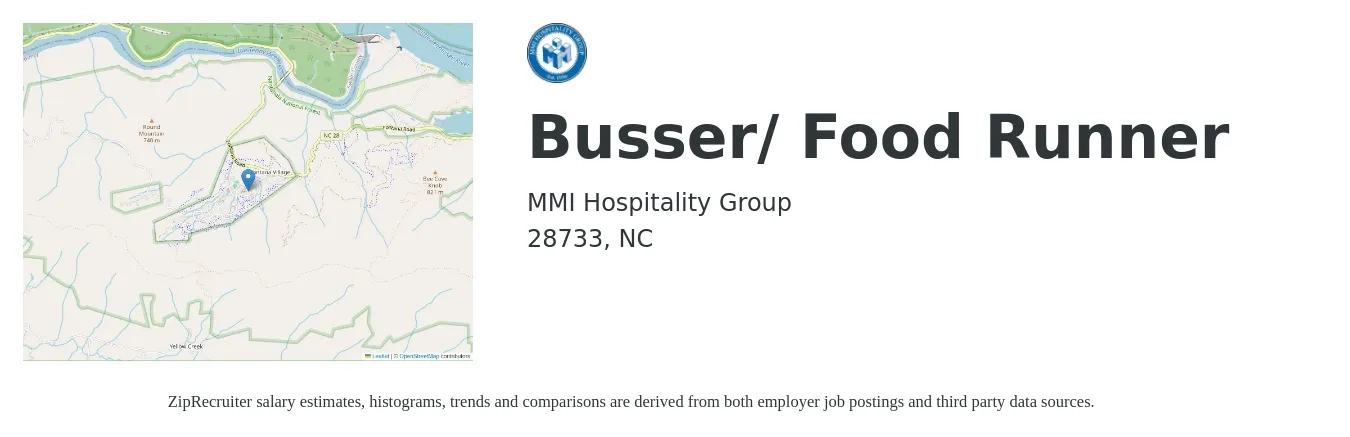 MMI Hospitality Group job posting for a Busser/ Food Runner in 28733, NC with a salary of $10 to $15 Hourly with a map of 28733 location.
