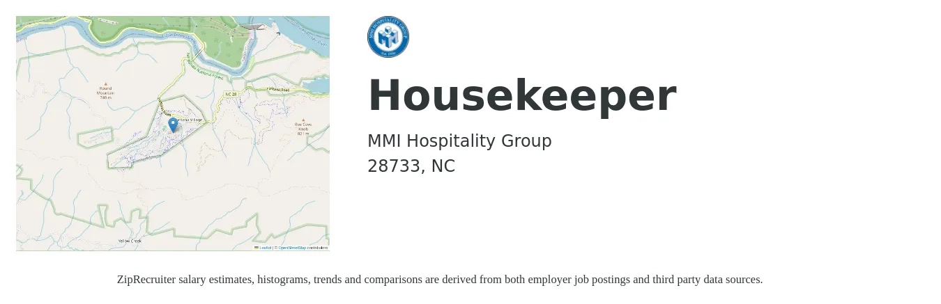 MMI Hospitality Group job posting for a Housekeeper in 28733, NC with a salary of $12 to $16 Hourly with a map of 28733 location.