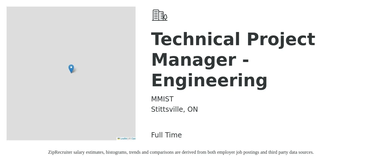 MMIST job posting for a Technical Project Manager - Engineering in Stittsville, ON with a map of Stittsville location.