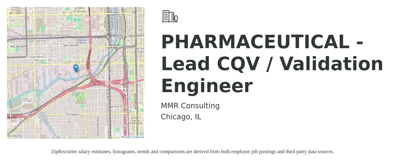 MMR Consulting job posting for a PHARMACEUTICAL - Lead CQV / Validation Engineer in Chicago, IL with a salary of $42 to $68 Hourly with a map of Chicago location.