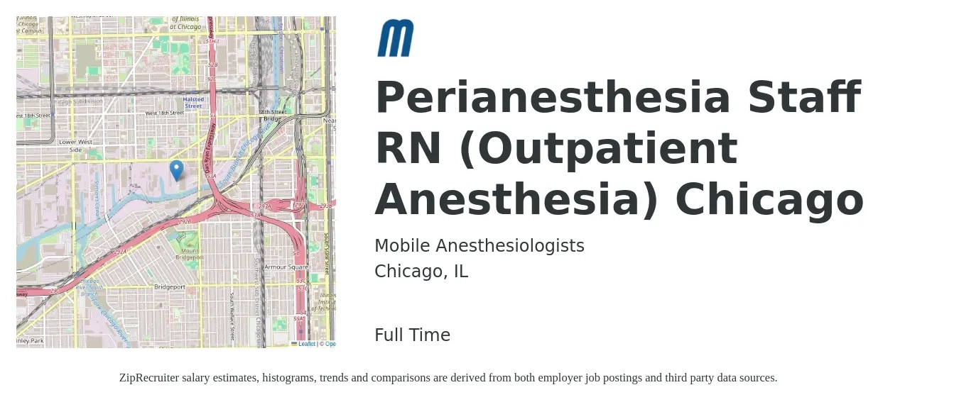 Mobile Anesthesiologists job posting for a Perianesthesia Staff RN (Outpatient Anesthesia) Chicago in Chicago, IL with a salary of $1,780 to $2,620 Weekly with a map of Chicago location.