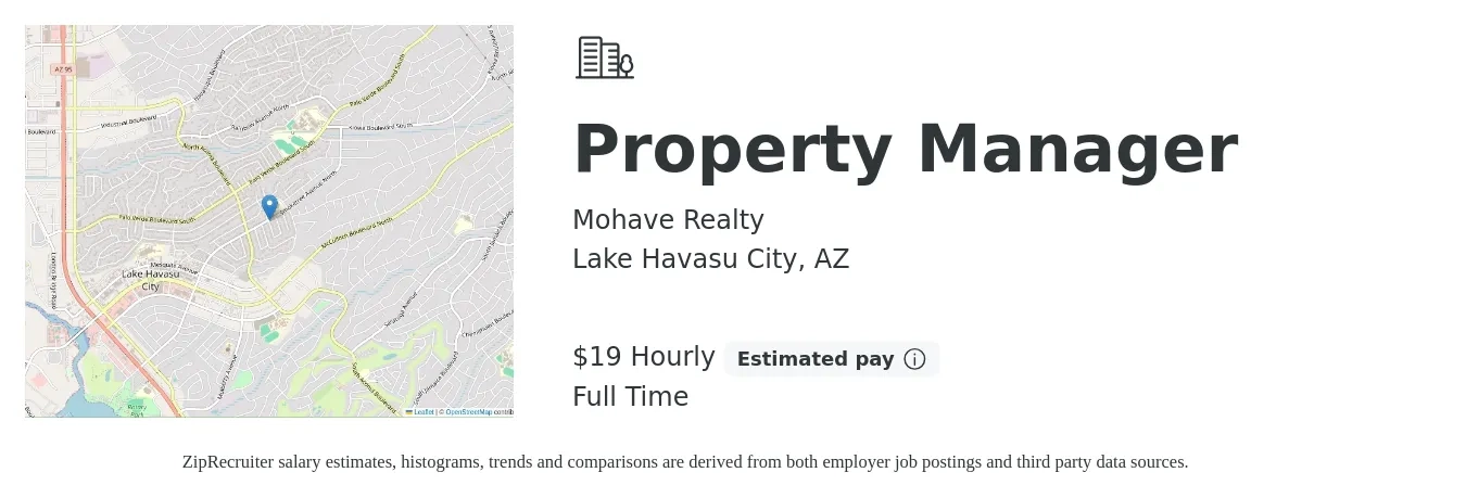 Mohave Realty job posting for a Property Manager in Lake Havasu City, AZ with a salary of $20 Hourly with a map of Lake Havasu City location.