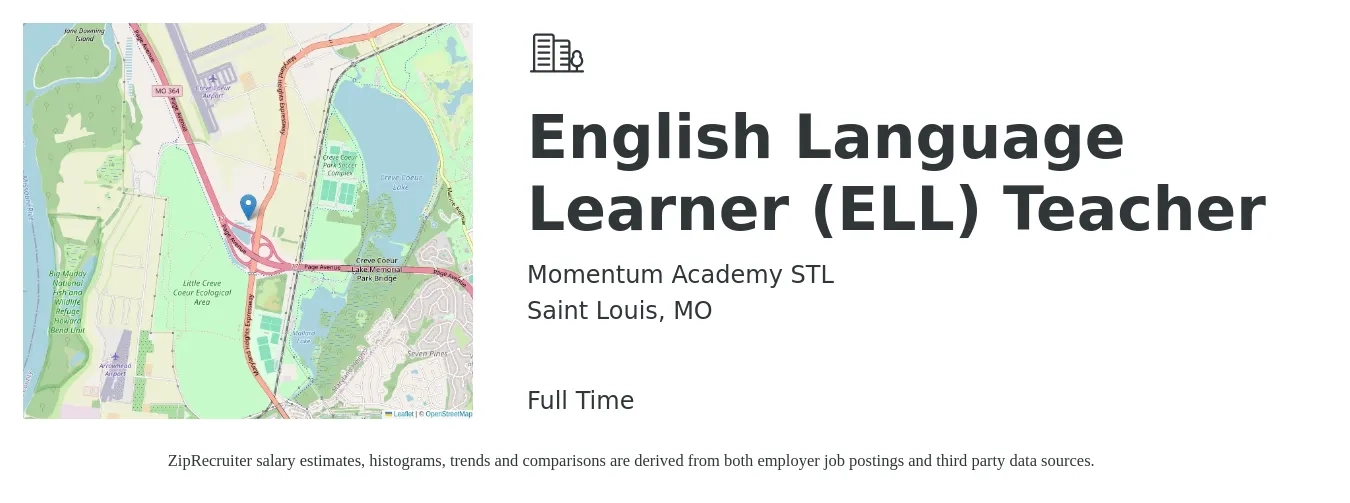 Momentum Academy STL job posting for a English Language Learner (ELL) Teacher in Saint Louis, MO with a salary of $40,037 Yearly with a map of Saint Louis location.
