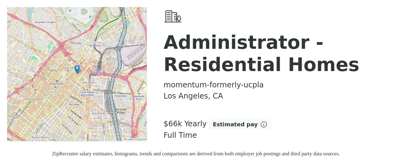 momentum-formerly-ucpla job posting for a Administrator - Residential Homes in Los Angeles, CA with a salary of $66,560 Yearly with a map of Los Angeles location.