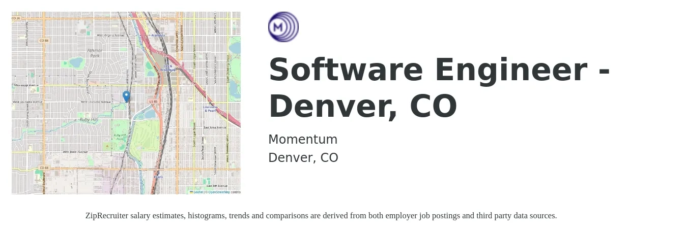 Momentum job posting for a Software Engineer - Denver, CO in Denver, CO with a salary of $100,000 to $140,000 Yearly with a map of Denver location.