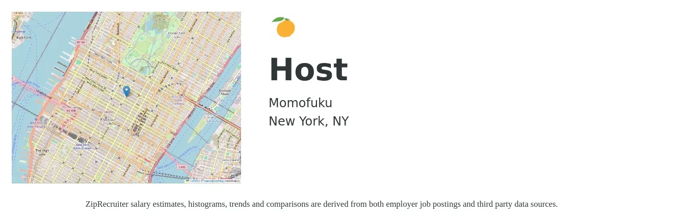 momofuku job posting for a Host in New York, NY with a salary of $13 to $18 Hourly with a map of New York location.