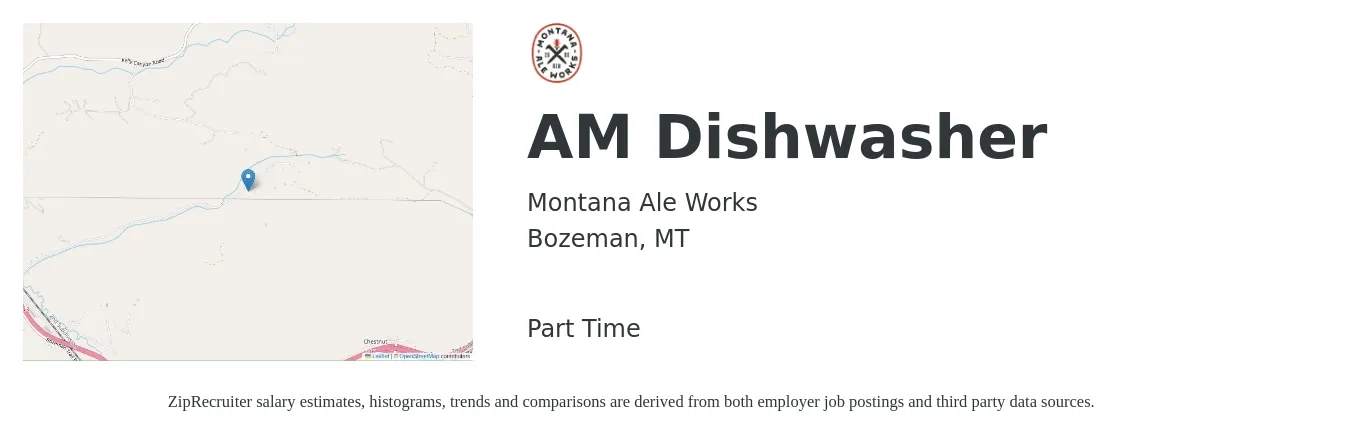 Montana Ale Works job posting for a AM Dishwasher in Bozeman, MT with a salary of $17 Hourly with a map of Bozeman location.