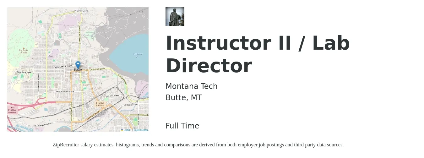 Montana Tech job posting for a Instructor II / Lab Director in Butte, MT with a map of Butte location.