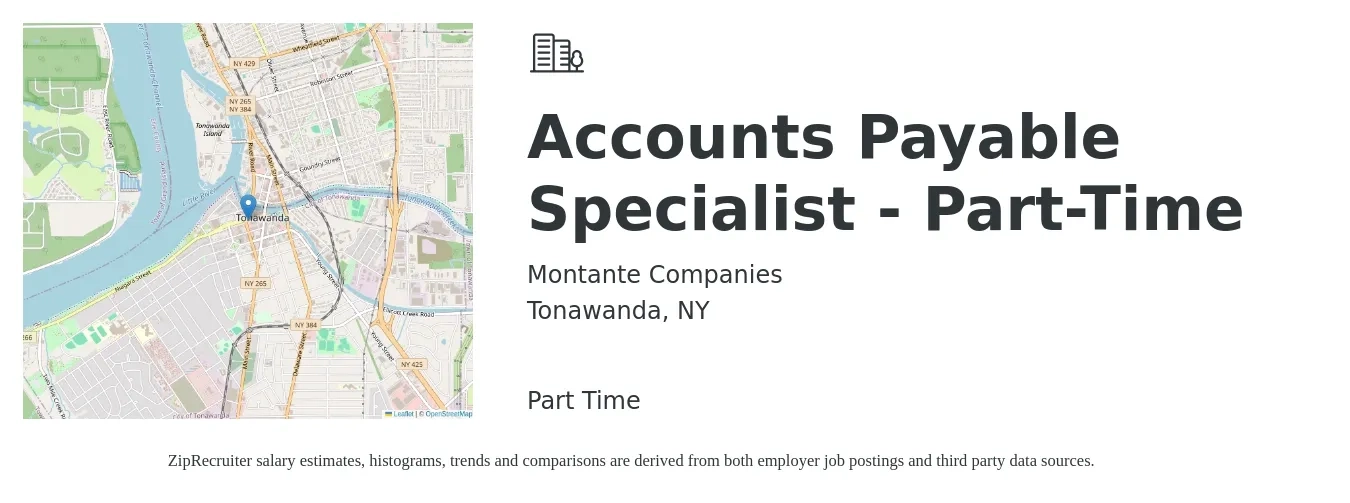 Montante Companies job posting for a Accounts Payable Specialist - Part-Time in Tonawanda, NY with a salary of $21 to $24 Hourly with a map of Tonawanda location.