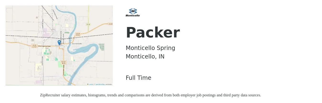 Monticello Spring job posting for a Packer in Monticello, IN with a salary of $14 Hourly with a map of Monticello location.