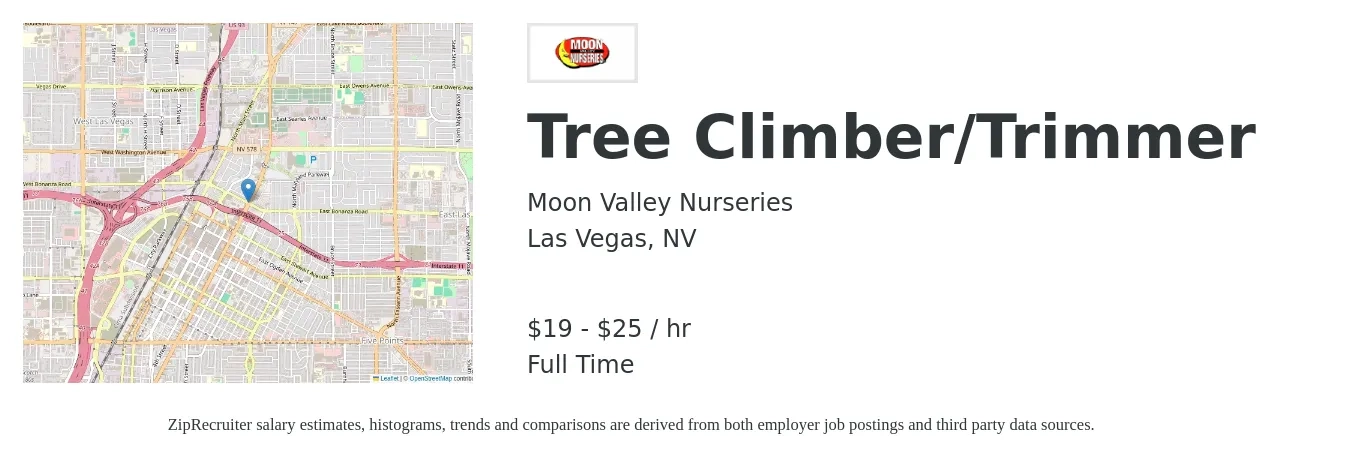 Moon Valley Nurseries job posting for a Tree Climber/Trimmer in Las Vegas, NV with a salary of $20 to $26 Hourly with a map of Las Vegas location.