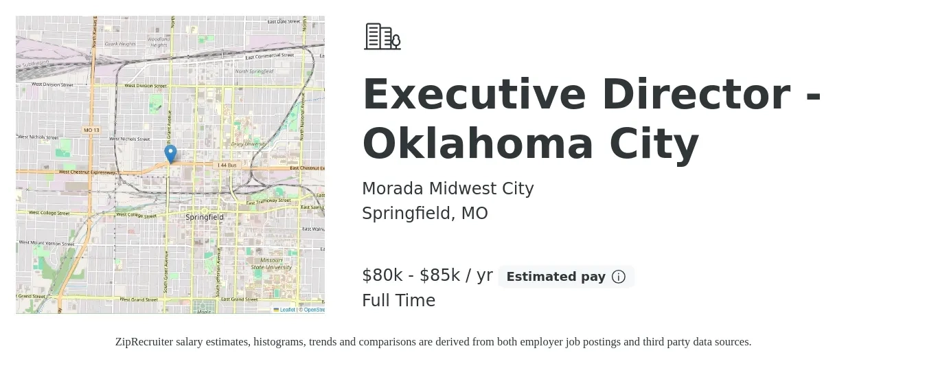 Morada Midwest City job posting for a Executive Director - Oklahoma City in Springfield, MO with a salary of $80,000 to $85,000 Yearly with a map of Springfield location.