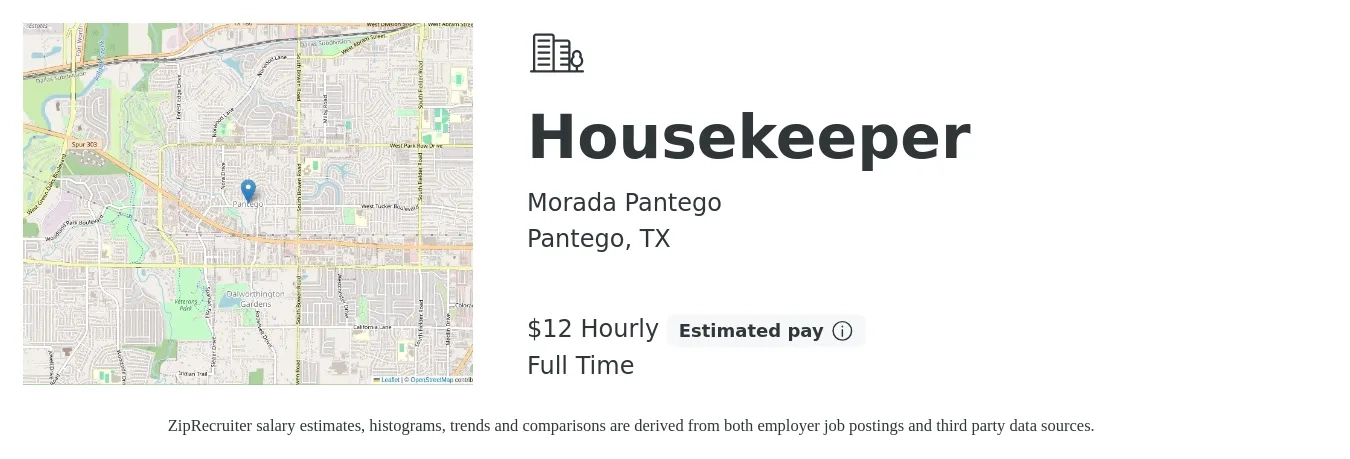 Morada Pantego job posting for a Housekeeper in Pantego, TX with a salary of $12 Hourly with a map of Pantego location.