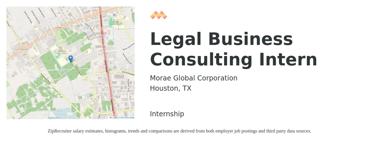 Morae Global Corporation job posting for a Legal Business Consulting Intern in Houston, TX with a salary of $16 to $22 Hourly with a map of Houston location.
