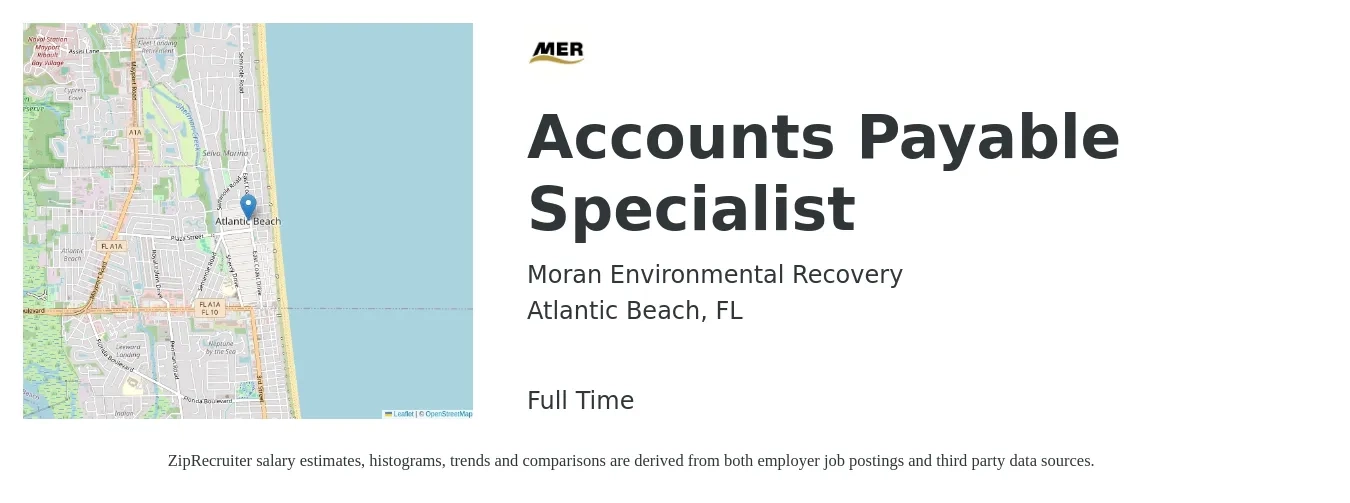 Moran Environmental Recovery job posting for a Accounts Payable Specialist in Atlantic Beach, FL with a salary of $20 to $25 Hourly with a map of Atlantic Beach location.