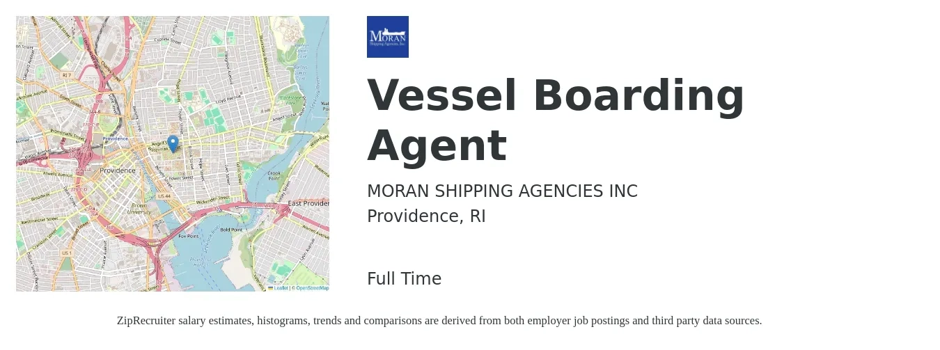 MORAN SHIPPING AGENCIES INC job posting for a Vessel Boarding Agent in Providence, RI with a map of Providence location.