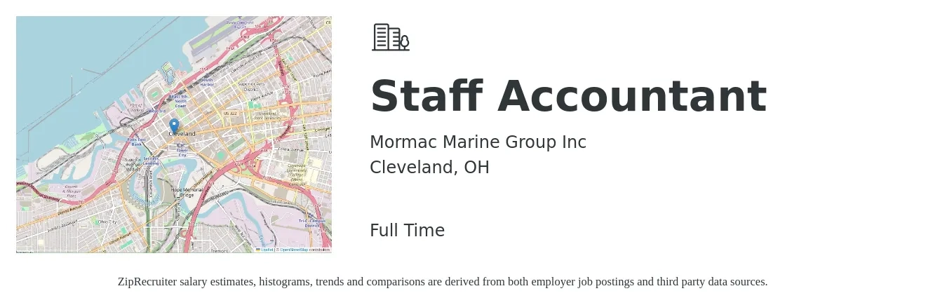 Mormac Marine Group Inc job posting for a Staff Accountant in Cleveland, OH with a salary of $53,400 to $70,300 Yearly with a map of Cleveland location.