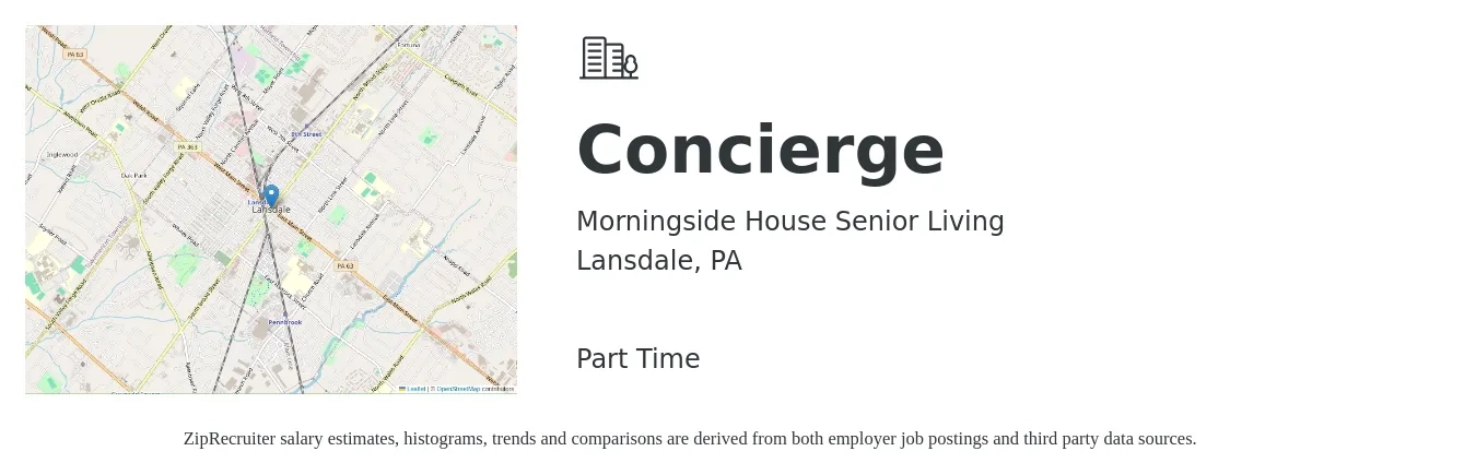 Morningside House Senior Living job posting for a Concierge in Lansdale, PA with a salary of $15 to $19 Hourly with a map of Lansdale location.