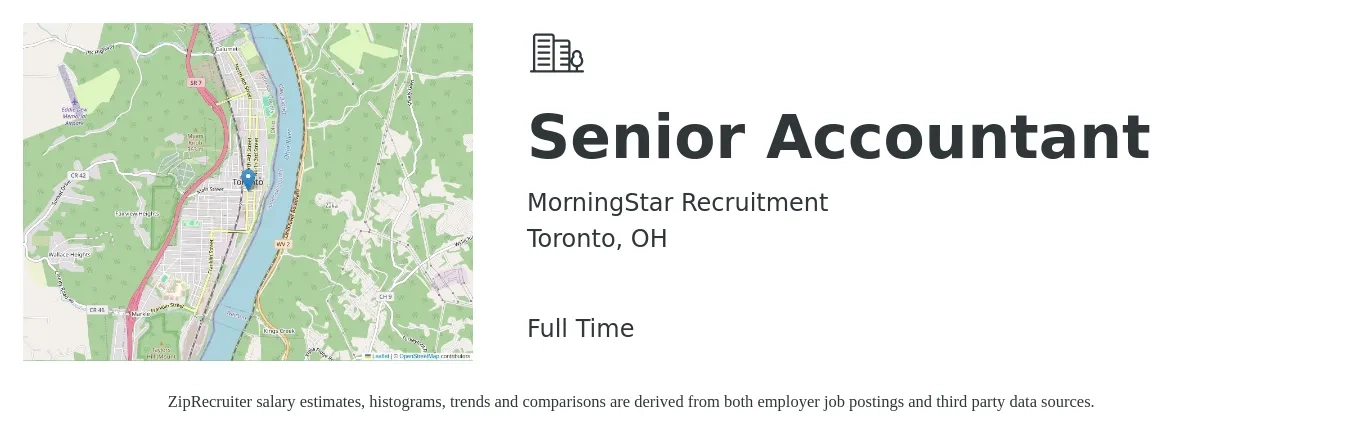 MorningStar Recruitment job posting for a Senior Accountant in Toronto, OH with a salary of $66,000 to $83,000 Yearly with a map of Toronto location.