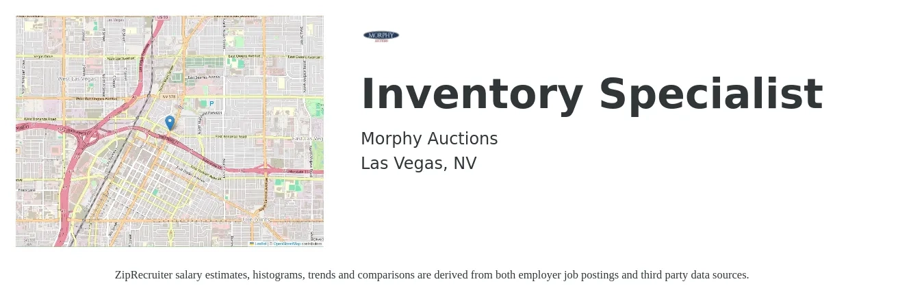 Morphy Auctions job posting for a Inventory Specialist in Las Vegas, NV with a salary of $20 to $25 Hourly with a map of Las Vegas location.
