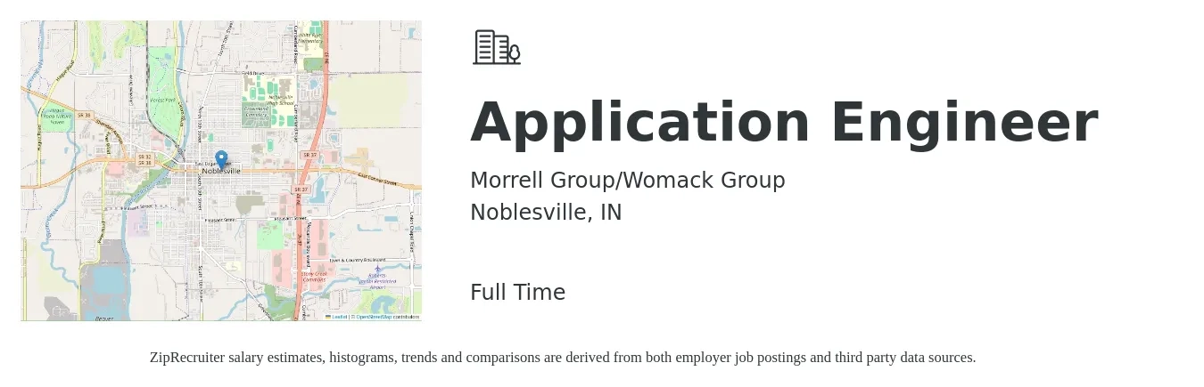 Morrell Group/Womack Group job posting for a Application Engineer in Noblesville, IN with a salary of $78,900 to $126,800 Yearly with a map of Noblesville location.