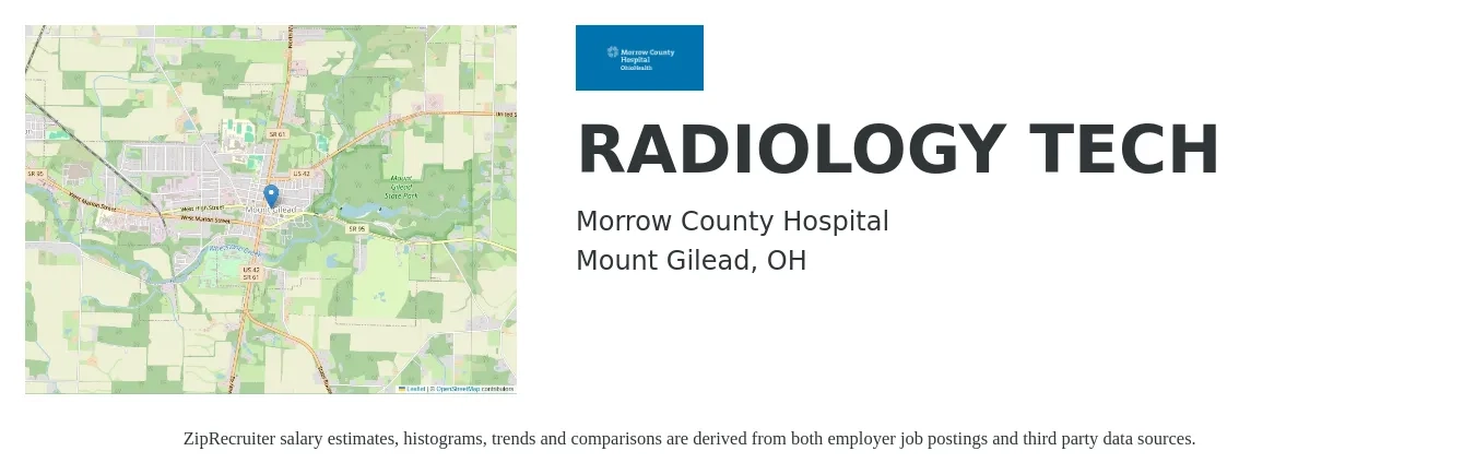 Morrow County Hospital job posting for a RADIOLOGY TECH in Mount Gilead, OH with a salary of $26 to $48 Hourly with a map of Mount Gilead location.
